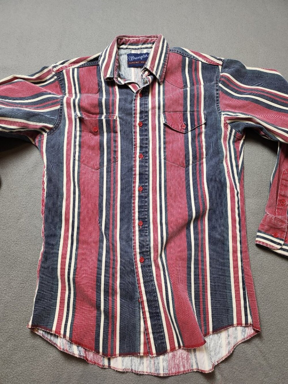 Vintage Wrangler Striped Western Shirt Made in USA X-Long Tails Mens M 80s 90s